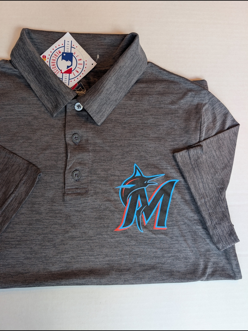 Men's Gray Miami Marlins Polo Shirt - Performance Short Sleeve
